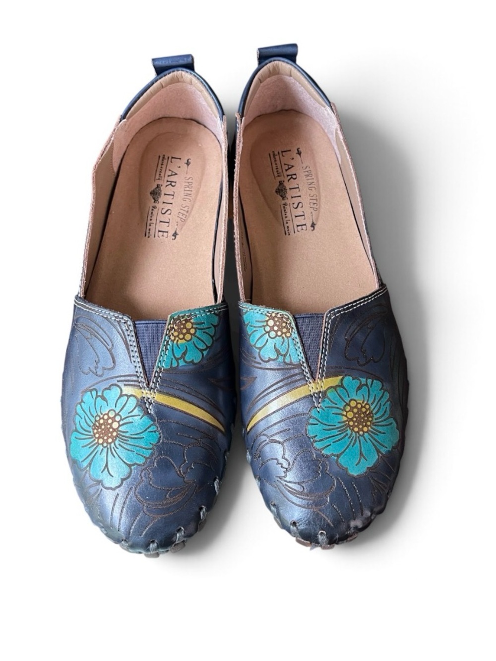 L’ARTISTE NEW Spring Step L'Artiste Modesty Blue Leather Floral Shoes Size 37 - Picture 2 of 11